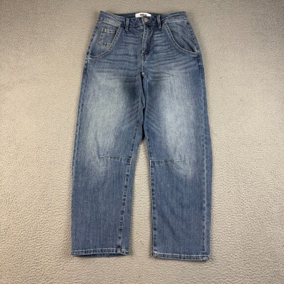 Mica Denim - Women's Barrel Leg Jeans Size 25 Blue High RIse Baggy Ankle Denim Cotton Blend